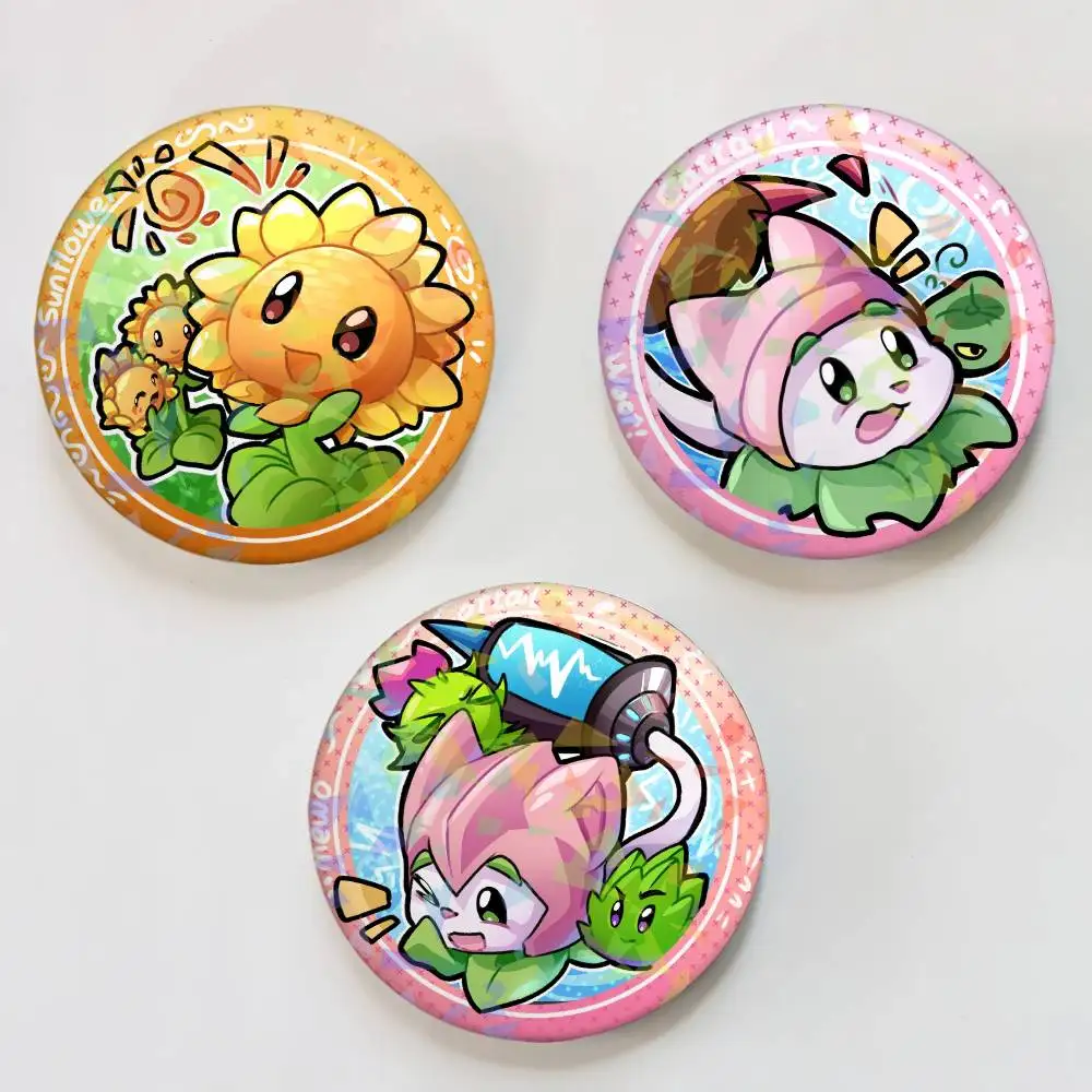Cartoon Game P-PlAnts-S VS. Z-ZoMbiEs-S Badges Round Laser Badge Brooch Backpack Accessories