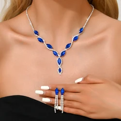 Ladies' Horse Eye Color Diamond Exaggerated Necklace Earrings Jewelry Set Dinner Wedding Party Dress Matching