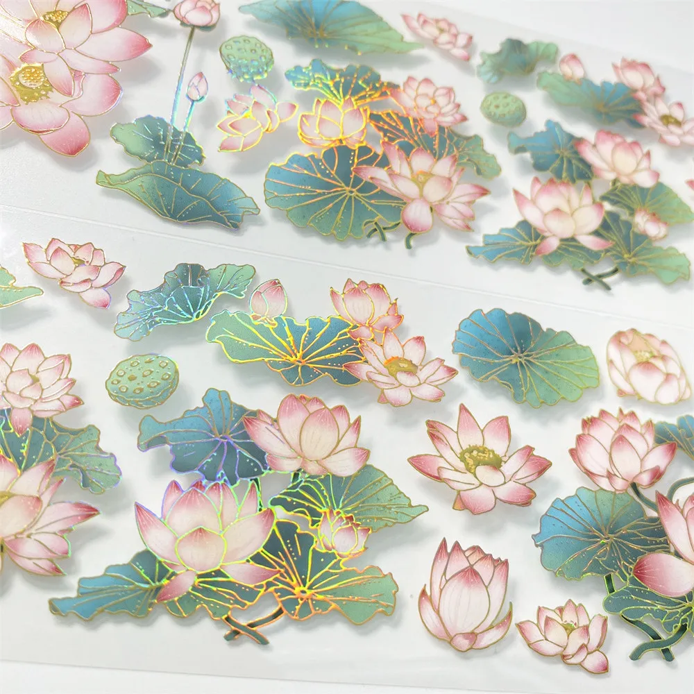 pet washi tape 009 hibiscus blooming lotus lotus leaves bronzing antique scrapbook decoration sticker