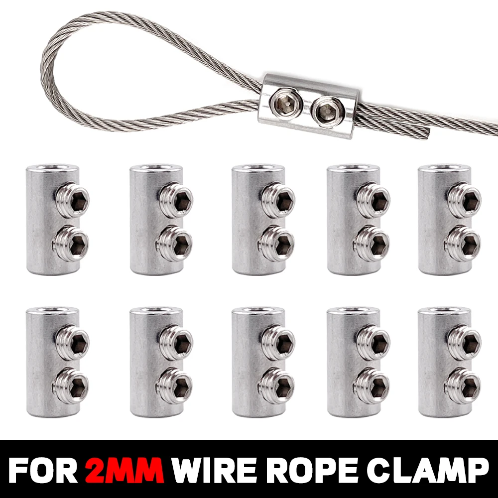 10/100PCS For 2mm Steel Wire Cable Clamp  Double Hole Thread Locker Clamps  Metal Copper Clips Sling Tools Fastening Accessories