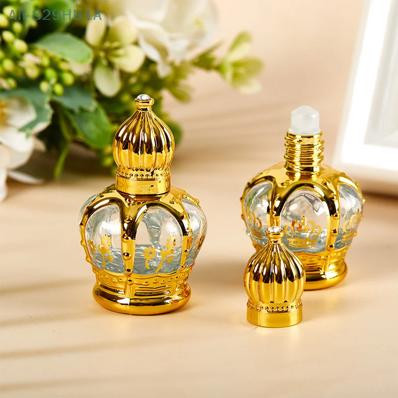 15ml Essential Oil Roller Bottle Gold Crown Shape Perfume Bottling Portable Travel Electroplated Carve Glass Empty Bottle