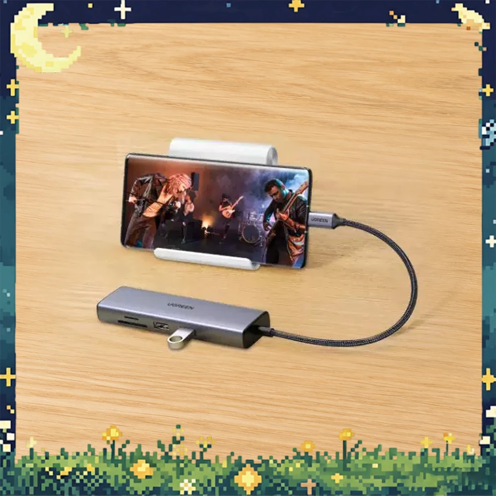 UGREEN 20954 USB-C Hub CM512 6-in-1 HDMI 4K60Hz 2 USB 3.0 5Gbps Gigabit Ethernet SD TF Card Reader Aluminum Housing