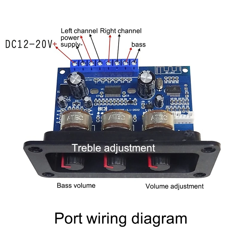 2.1 Channel เครื่องขยายเสียงดิจิตอล 2X25W + 50W Bluetooth 5.0 ซับวูฟเฟอร์ Class D เครื่องขยายเสียง DC 12-20V