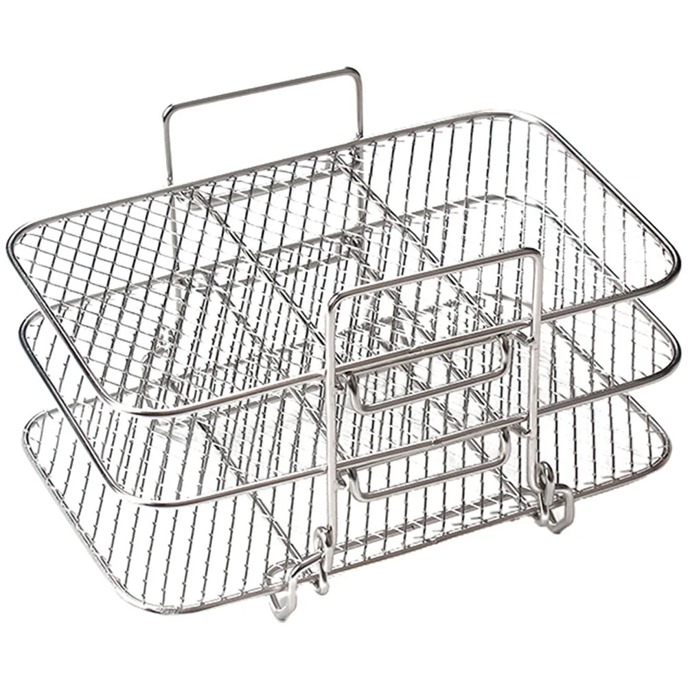 

Stainless Steel Air Fryer Rack Multi-Layer Dehydrator Stand 3 Layer Stackable Grilling Accessory for Frying Baking Snacks Meat