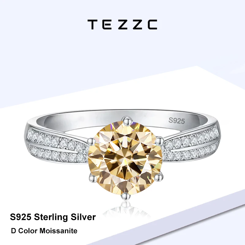 

Кольцо Tezzc 1 карат, цвет D, роскошное, из серебра 925 пробы, с муассанитом, имитация бриллианта, модное, элегантное, с лимонно-желтым камнем, для женщин
