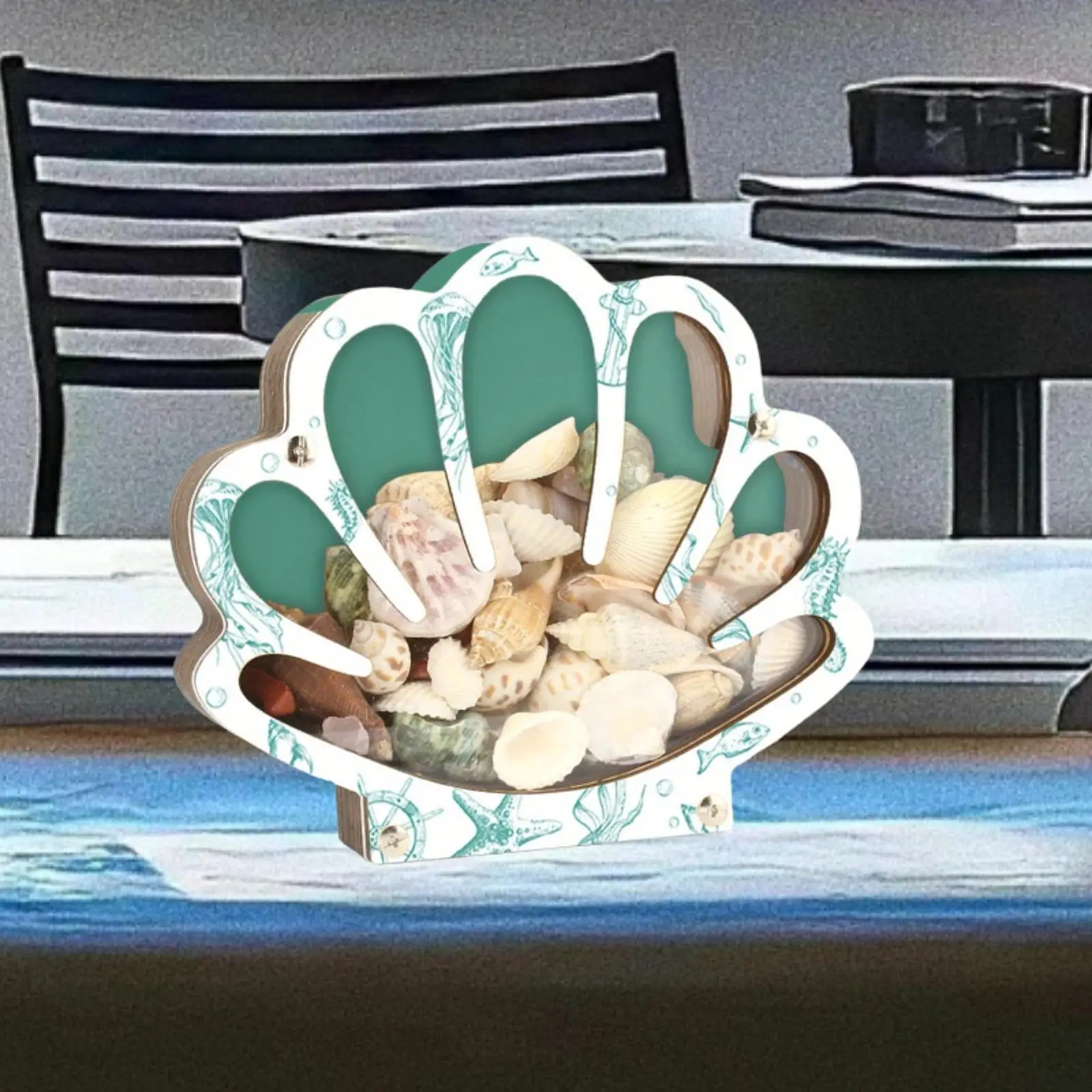 

Shell Display Box Decoration Money Jar Desktop Keepsake Mantel Decorative Seashell Storage Organizer Wooden Seashell Holder