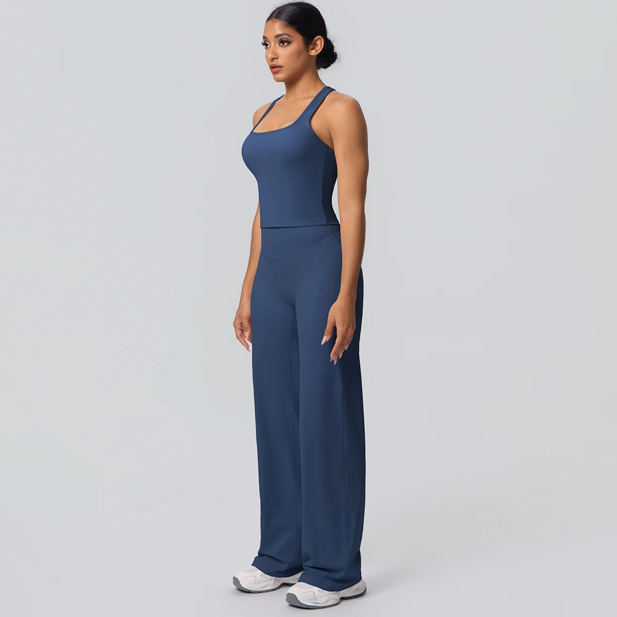Frauen Sport Yoga Set Gym Schnell Trocknend Pfirsich Butt Yoga Hosen Einfarbig Schlank Schöne Zurück I-förmigen weste Yoga Set – Detail 19