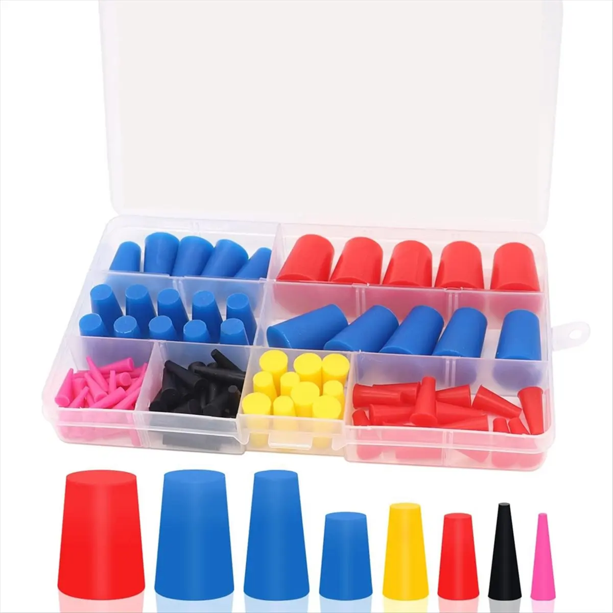 A13M 105Pcs 1/16Inch to 5/8Inch Silicone Rubber Tapered Plug Assortment Kits for Masking Off Holes During Powder Coating