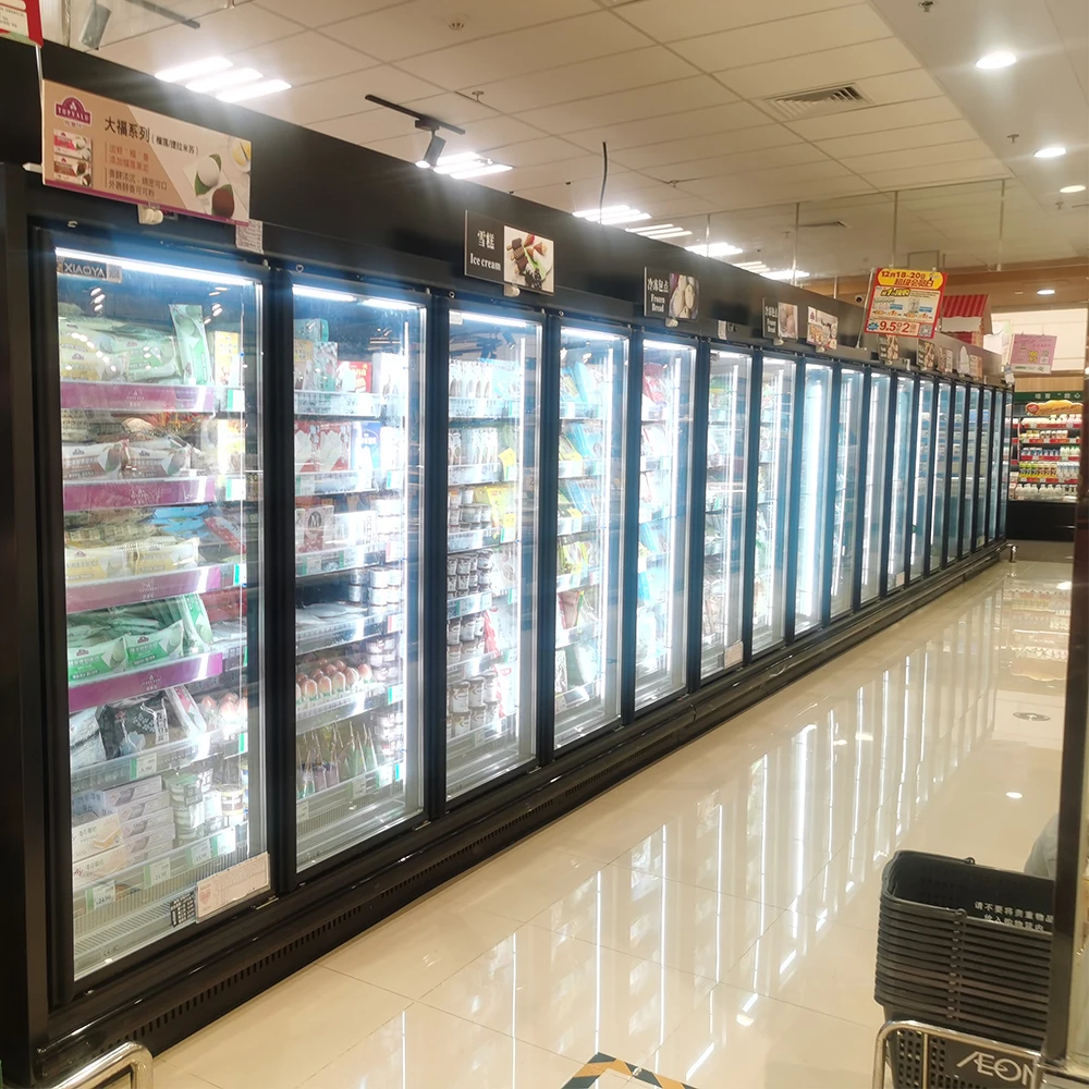 Commercial Vertical Upright Freezer with Glass Door Display Supermarket Beverage Cooler & Freezer