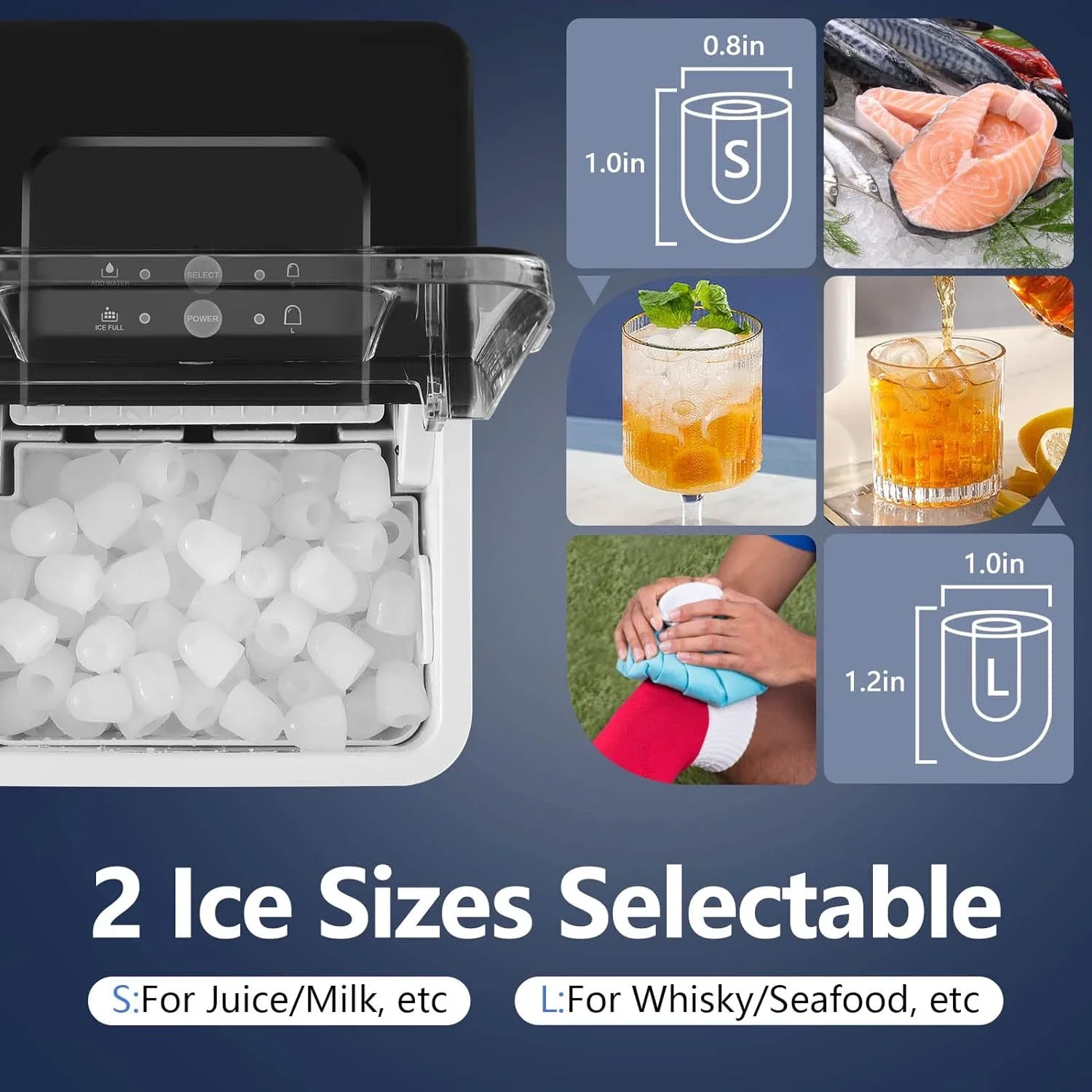 Eficiente auto-limpeza Ice Maker com Ice Scoop e Basket, Countertop Ice Makers, 9 Ice Ready em 6 Mins a 8 Mins, 26.5 lbs/24 Horas Ice M