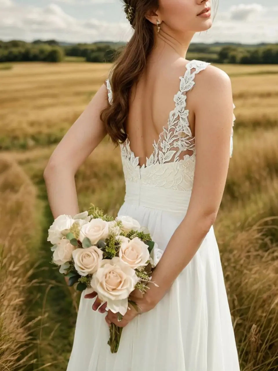 ชุดแต่งงานทรงเอไลน์หรูหรา แขนกุด คอวี ประดับลูกไม้ ชายกระโปรงยาวลากพื้น ชุดเจ้าสาวสำหรับงานพิธีการ ปี 2025 ปรับแต่งได้ฟรี