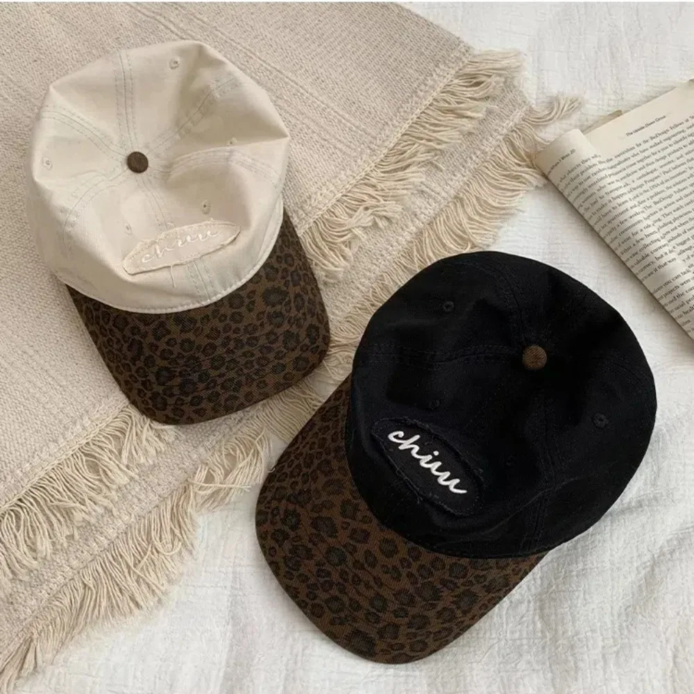 Fashion Korean Style Baseball Cap Color Splicing Leopard Print Duck Tongue Cap Universal Rebound Caps for Women Girls