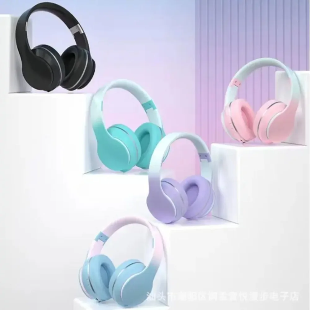 Wireless Bluetooth Over Ear Headphones Gradient Color Noise Cancelling Macaron Style for Travel Office Music Lovers