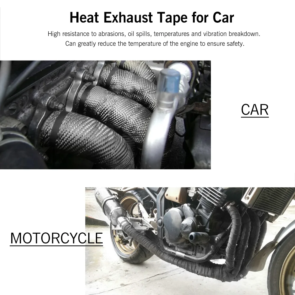 Titanium Exhaust Wrap Motorcycles Black Duct Tape Electric Heat Stainless Steel Header