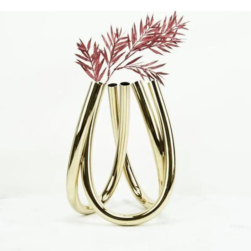 

Metal Geometry Vase Desktop Ornament Living Room Study Decoration Artistic Flower Arrangement Home