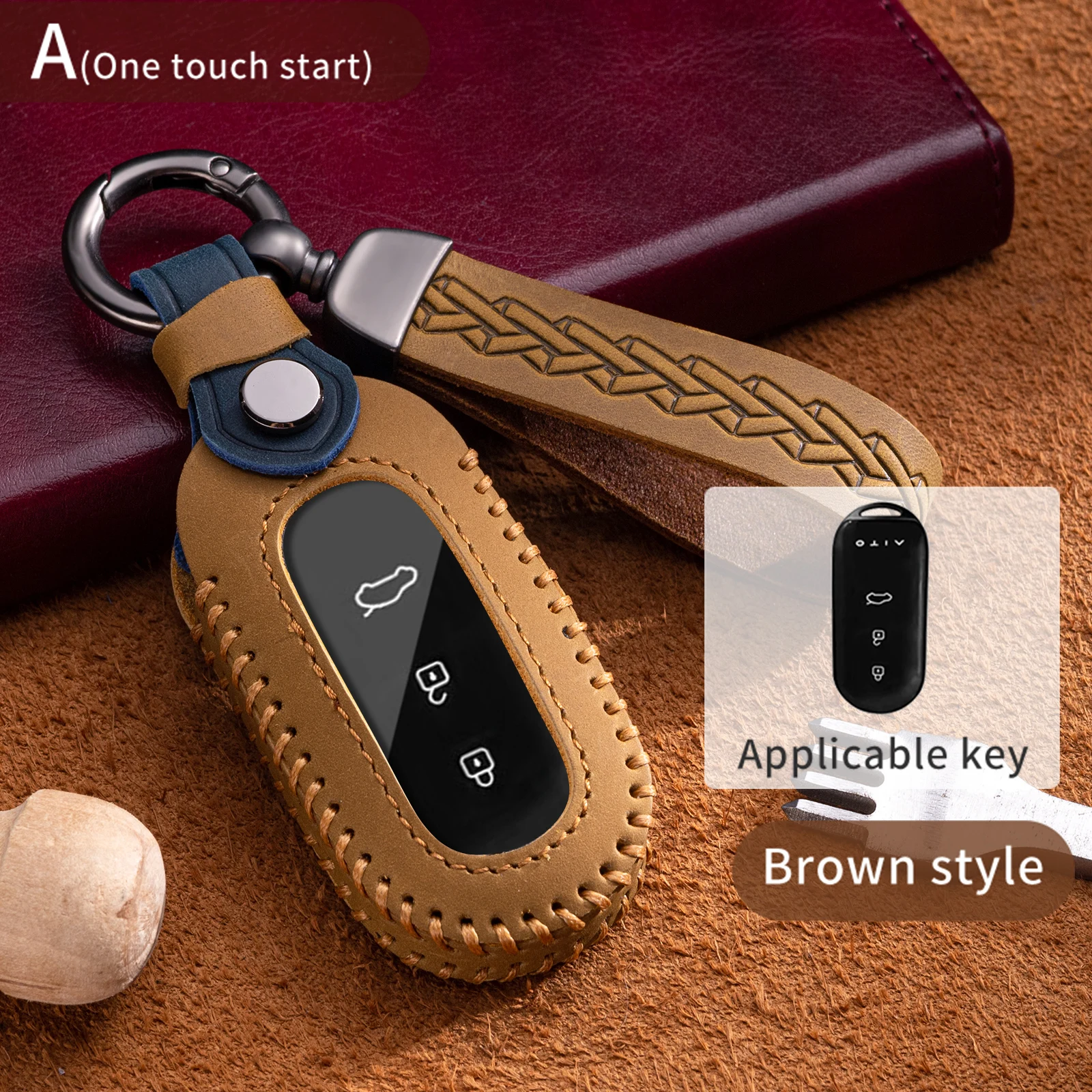 

3 Buttons Leather Car Smart Key Case Cover for Aito M5 M7 2022 Remote Protection Shell Keychain Auto Accessories