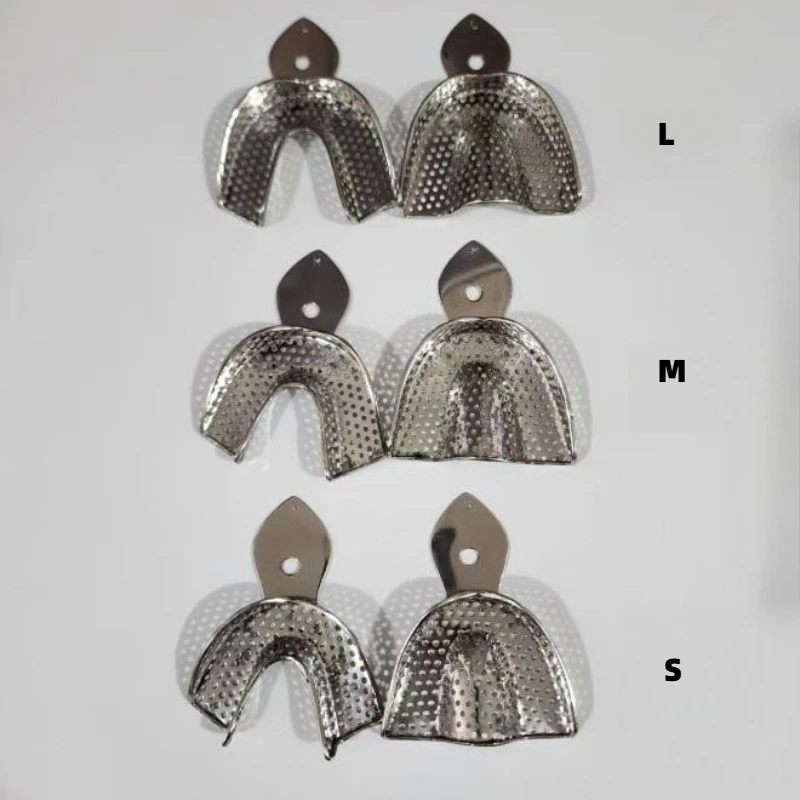 Juego de 6 bandejas de impresión dental de acero inoxidable para mandíbula edéntula, instrumentos de laboratorio de prótesis autoclavables