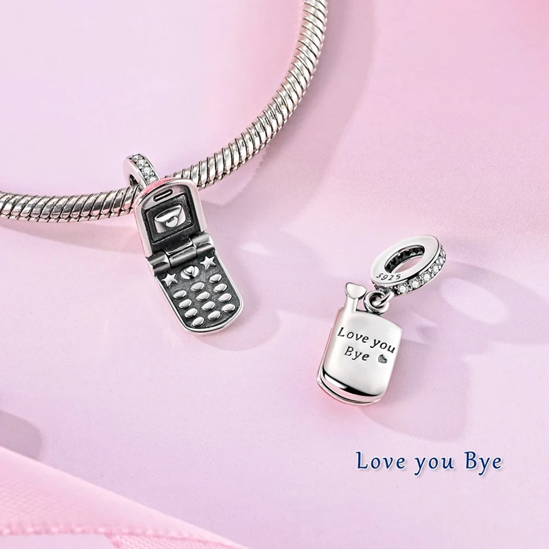Charms aus 925er-Sterlingsilber, Perle, CZ-Zirkon, rosa, Handy-Anhänger, passend für Original-Armbänder, DIY-Frauen-Schmuck, Geschenk