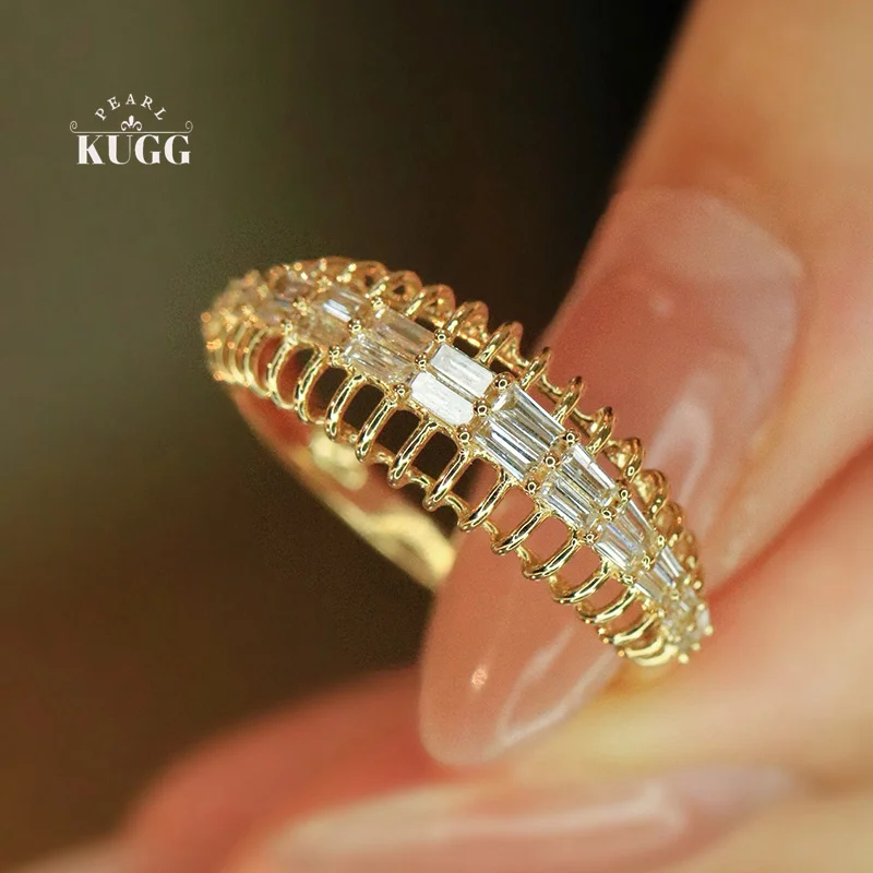 

KUGG 100% 18K Yellow Gold Rings Fashion INS Style 0.40carat Real Natural Diamond Engagement Ring for Women High Wedding Jewelry