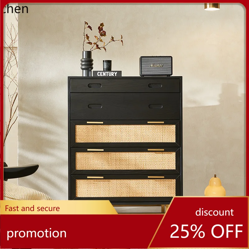 

ZML Solid Wood Rattan Five-Drawer Cabinet Entryway Cabinet Storage Cabinet