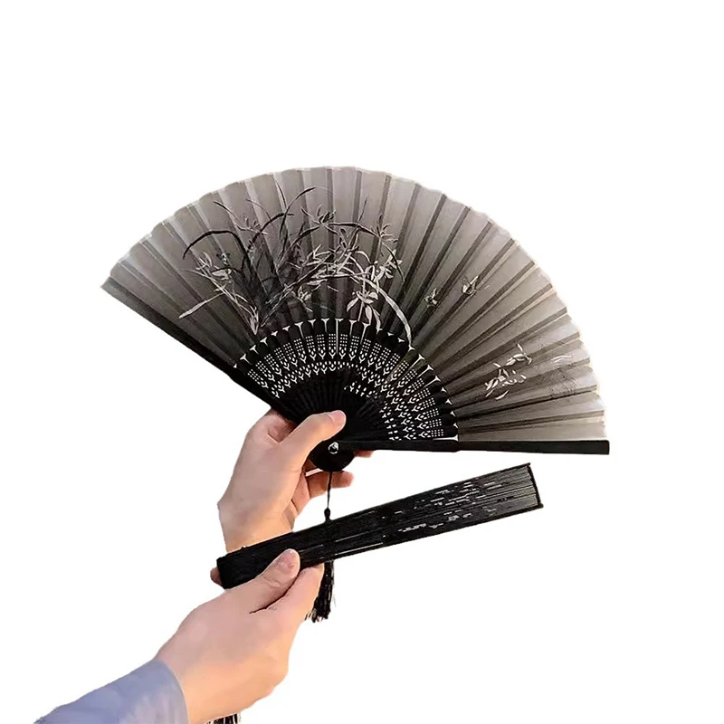 レトロな絹の蘭の扇子,新しい中国風,古代の蓮の手,親友への贈り物,古典的な漢服,装飾工芸品,1個