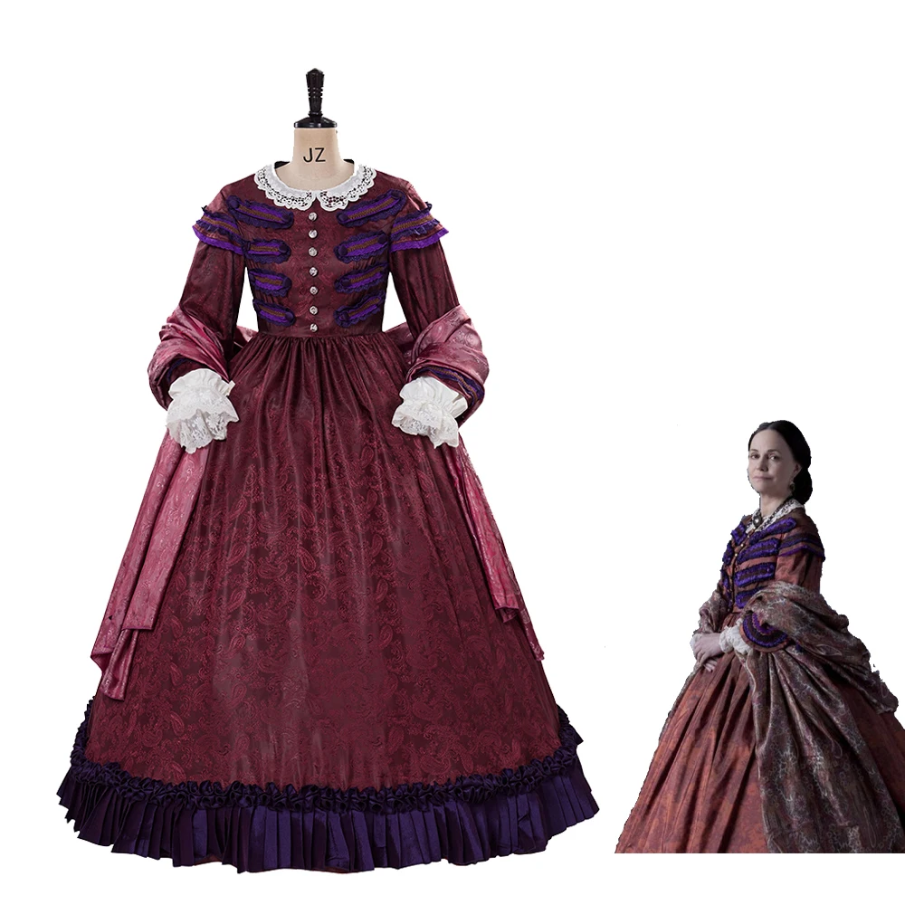 Movie Lincoln Cosplay Mary Todd Lincoln Costume Civil War Era Ball Gown with Shawl 1860s Victorian Fashion Dresses Rococo Gown