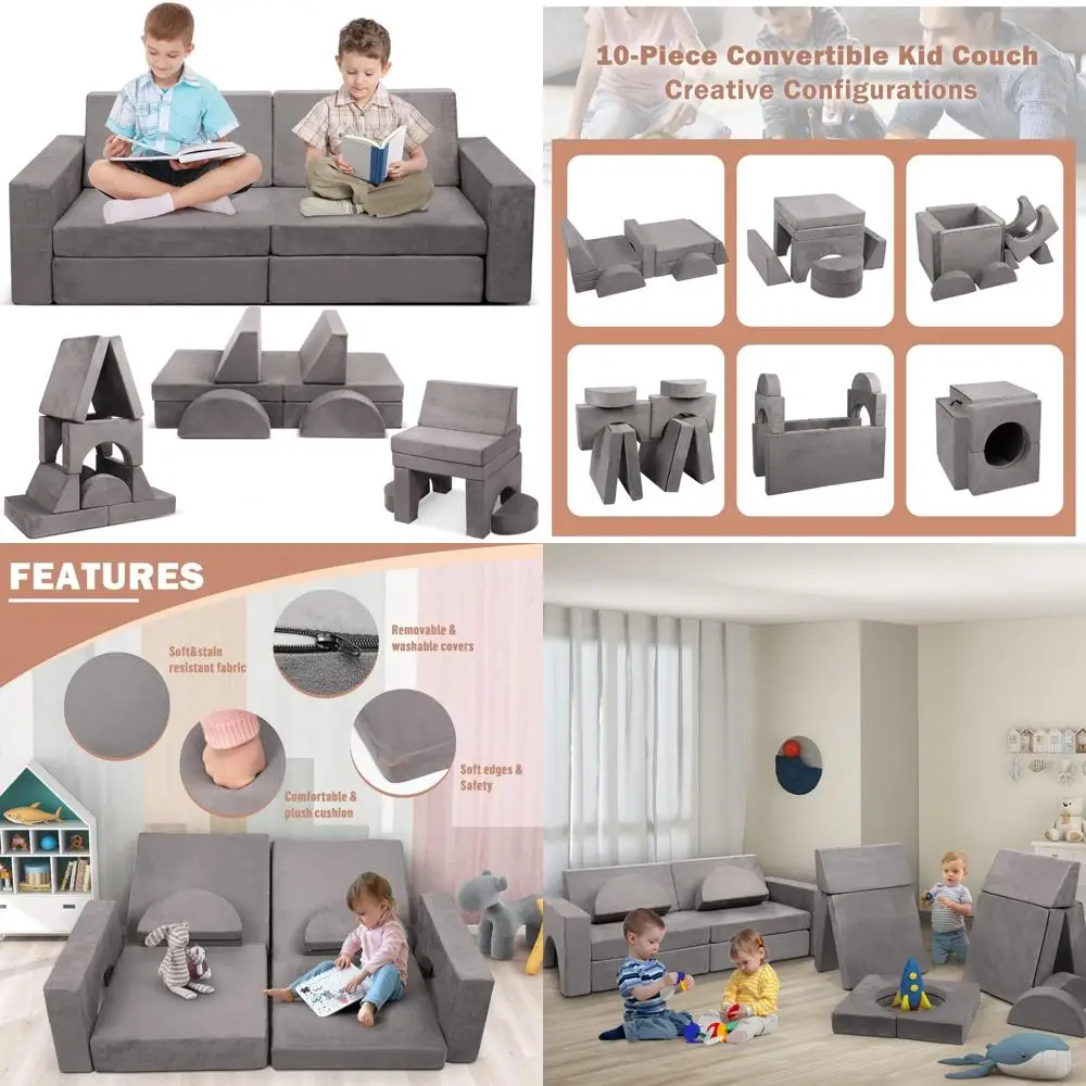Children's Modular Play Sofa Set, 10-Piece Sectional Imaginative Furniture for Kids' Creative Playrooms and Bedrooms