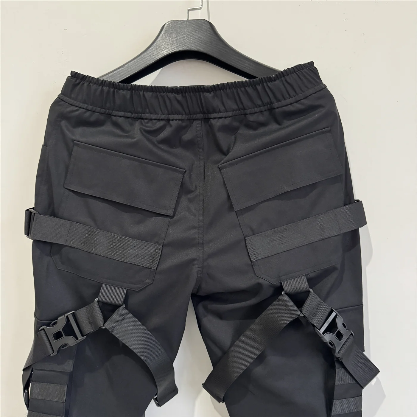Hip Hop Punk Cargo Pants Man Multi Ribbons Decorative Techwear Pants High Street Tactical Casual Trousers