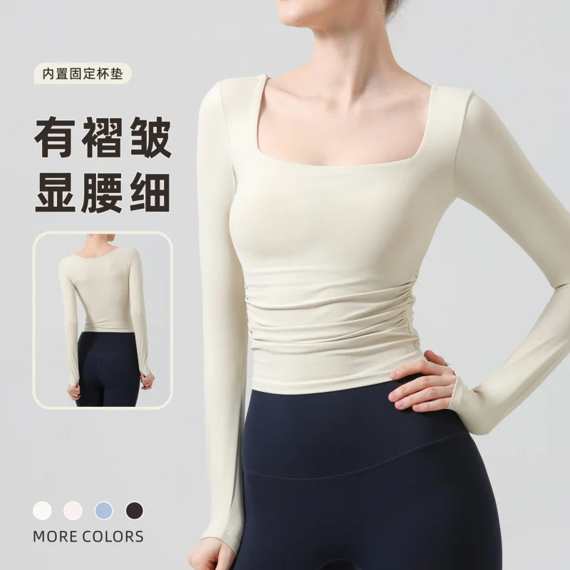 

Women'S Long-Sleeved-Shirt With Chest Pad Feel Yoga Slimming Workout Top Sports Fitness Pilates Training