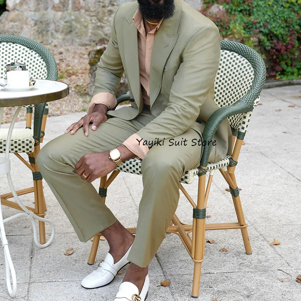 

Мужской костюм, комплект из двух предметов, двубортные мужские костюмы, высококачественные квадратные карманы, пиковые лацканы, однотонная ткань, повседневные трендовые костюмы