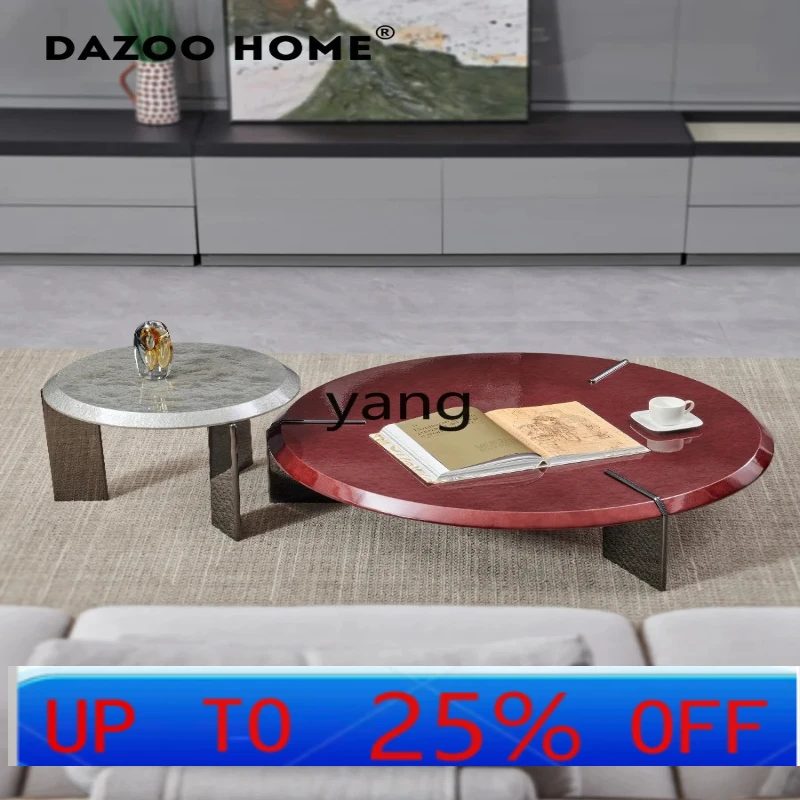 Lhh minimalist light luxury water ripple size high and low coffee table combination stainless steel black titanium mirror