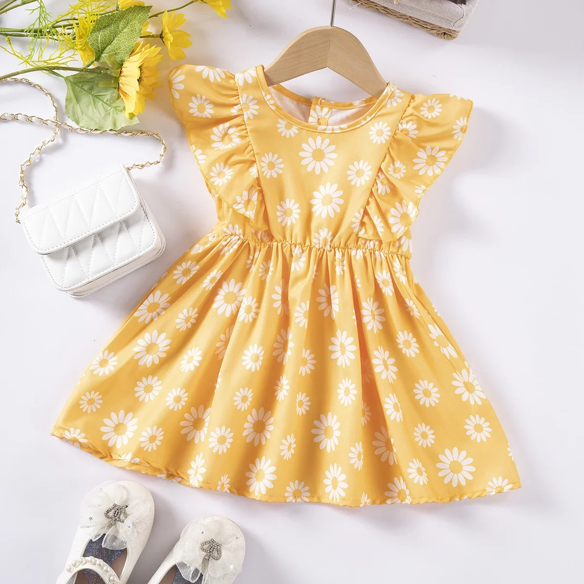 New Summer Printed Patterns Casual Dresses Toddler Girls Daisy Full Print Cute Sleeveless Dresses