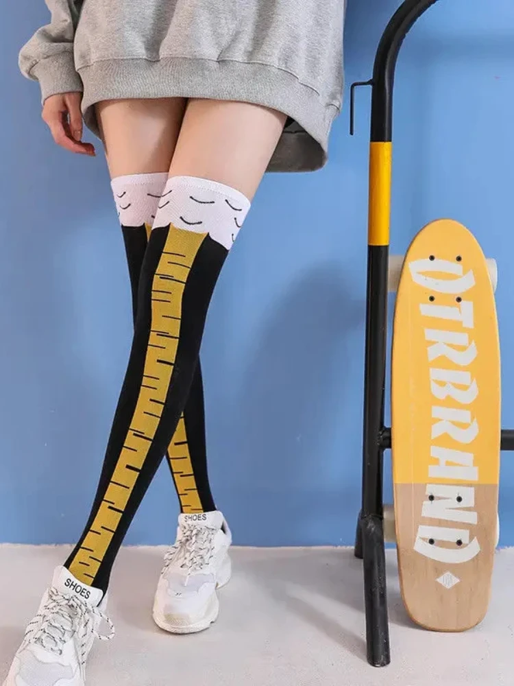 Bas patte de poulet drôle au-dessus du genou, bas longs à jambes fines pour femmes, chaussettes de printemps, automne et hiver pour filles du collège et du secondaire
