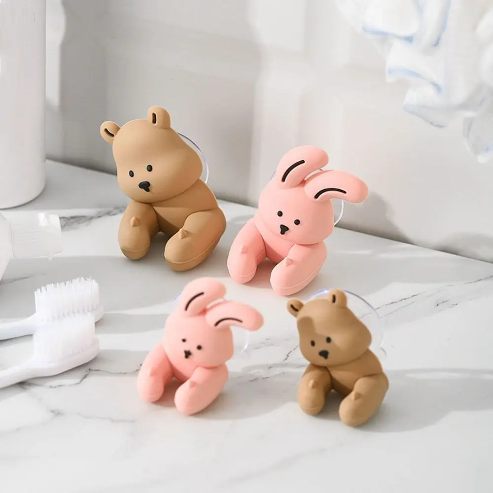 Silicone Bunny Toothbrush Holder Cartoon Suction Cup Rabbit Bear Toothbrush Holder Wall-mounted Shaver Wire Storage Hook Home