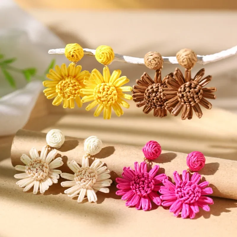 

Beautiful and Colorful Lafite Woven Flower Earrings 2024 New Bohemian Earrings Fashion Jewelry for Women