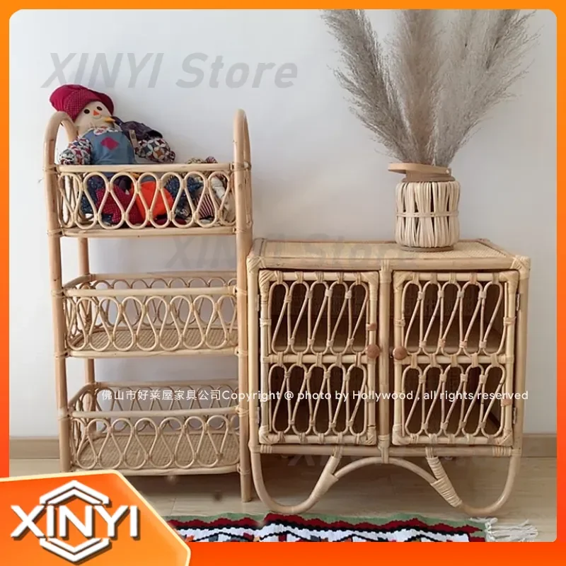 Rattan Rack for Wind Bed and Breakfast Sofa Bedroom Bedside Floor Corner Storage Bookcase Rack for Home Decor Living Room