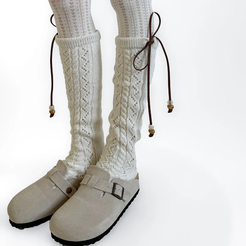 30% 울 송아지 양말 스타킹 여성용 가을 겨울 따뜻한 무릎 양말 니트 트위스트 스트랩 중간 길이 양말 스타킹