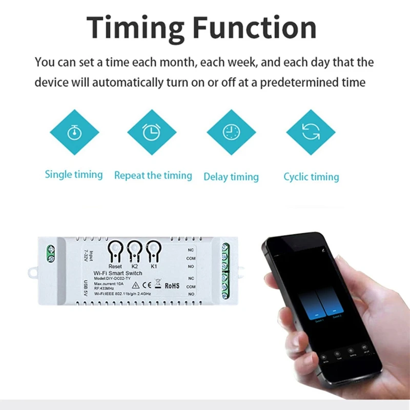 2CH Tuya Wifi Switch 7-32V USB 5V 2,4G Wifi Smartlife módulo de automatización del hogar para Alexa Google Home IFTT