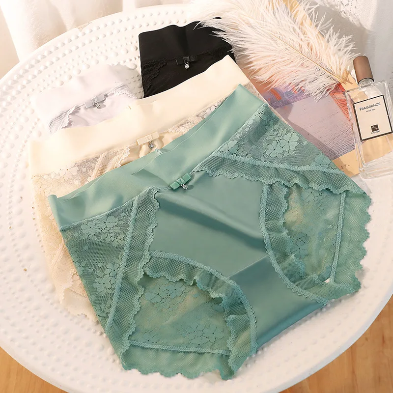 40-100KG Light Luxury Satin Surface Traceless Large Size Wholesale Jacquard Lace Sexy Women's Underwear Ice Silk Spandex