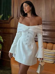 Mozision Off-shoulder Long Flare Sleeve Sexy Mini Blazer Dress For Women Autumn Winter New Strapless Backless Elegant Dress