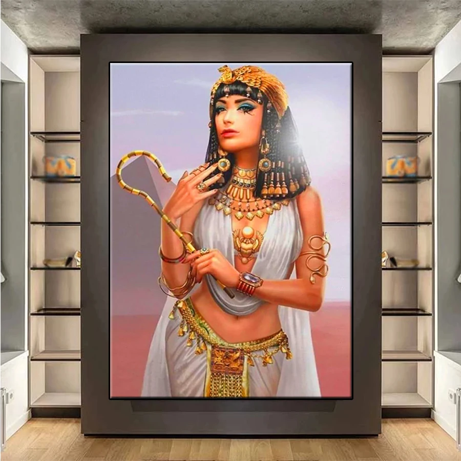 Diamond Embroidery Retro Egyptian Queen Pharaoh Full Square round Diamond Mosaic Art Painting Cross Stitch Wall Decor