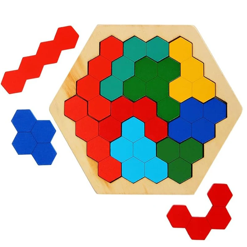 

Professional Hexagon Geometric Puzzle Wooden Brain Puzzles for Adults & Kids IQ Challenge Logic Training Edcuational Toys Gifts