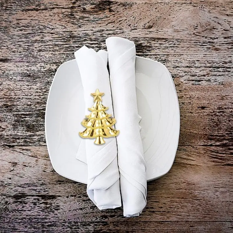 F19B Holiday Tree Metal Napkin Rings Rustproof Desktop Decoration For Family Gatherings