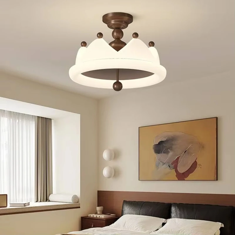 Modern Vintage Crown LED Ceiling Light Children's Bedroom Full Spectrum Cream Light Source Wind Eye Chrome Switch