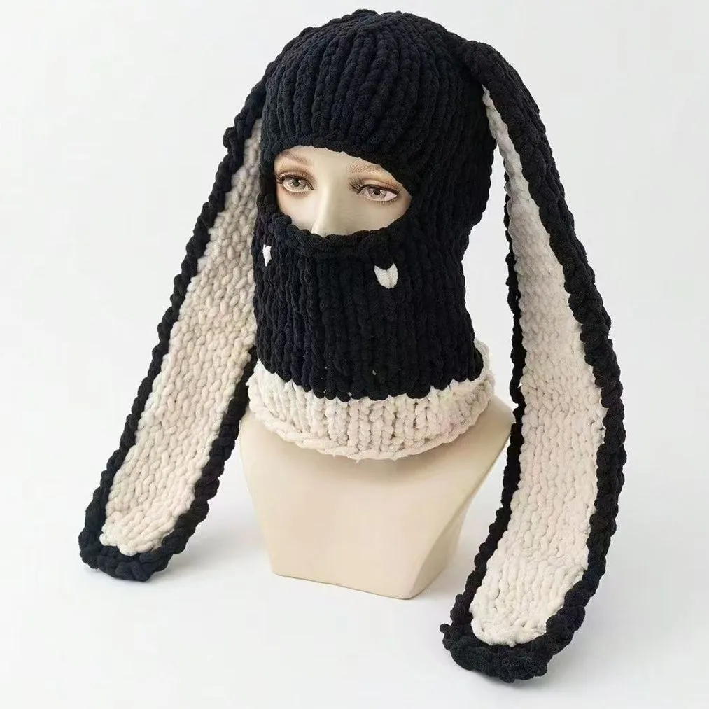 Halloween Lustige Hasenohren Kreative Strickmütze Mützen Warme Vollgesichtsabdeckung Skimaske Mütze Winddichte Sturmhaube Outdoor-Sport – Detail 9