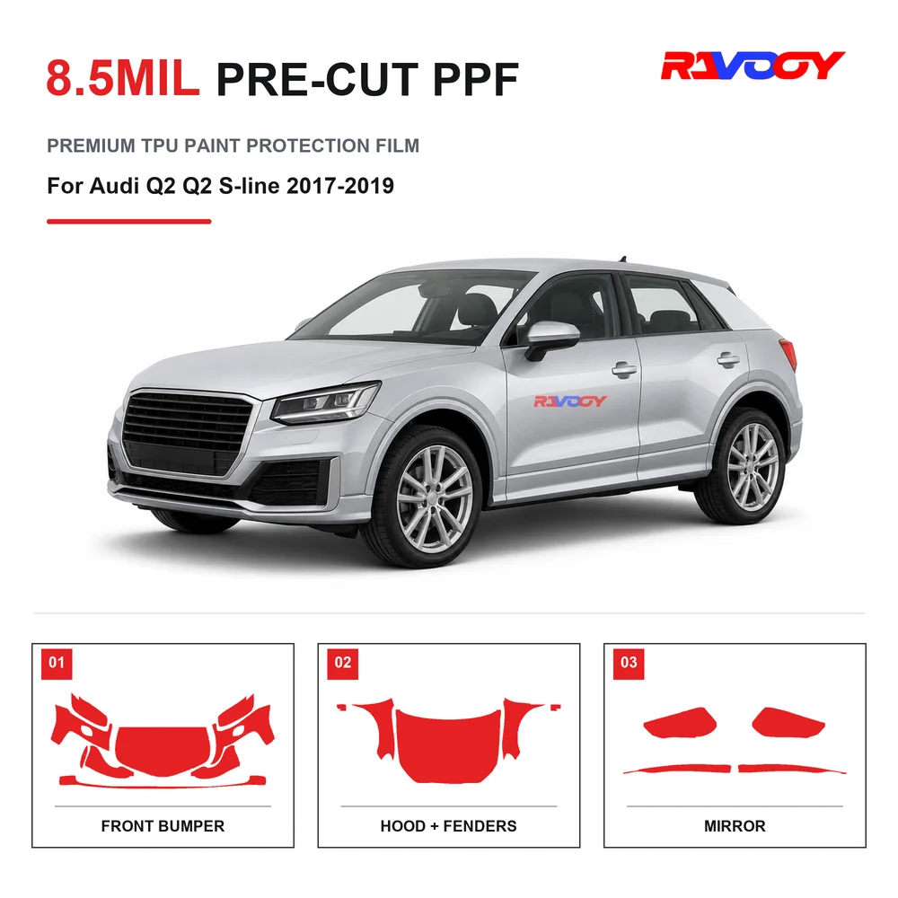 Precut PPF For Audi Q2 Q2 S-line 2017-2019 8.5mil TPU Clear Paint Protection Film Self Healing Hydrophobic UV Stone Chip Guard