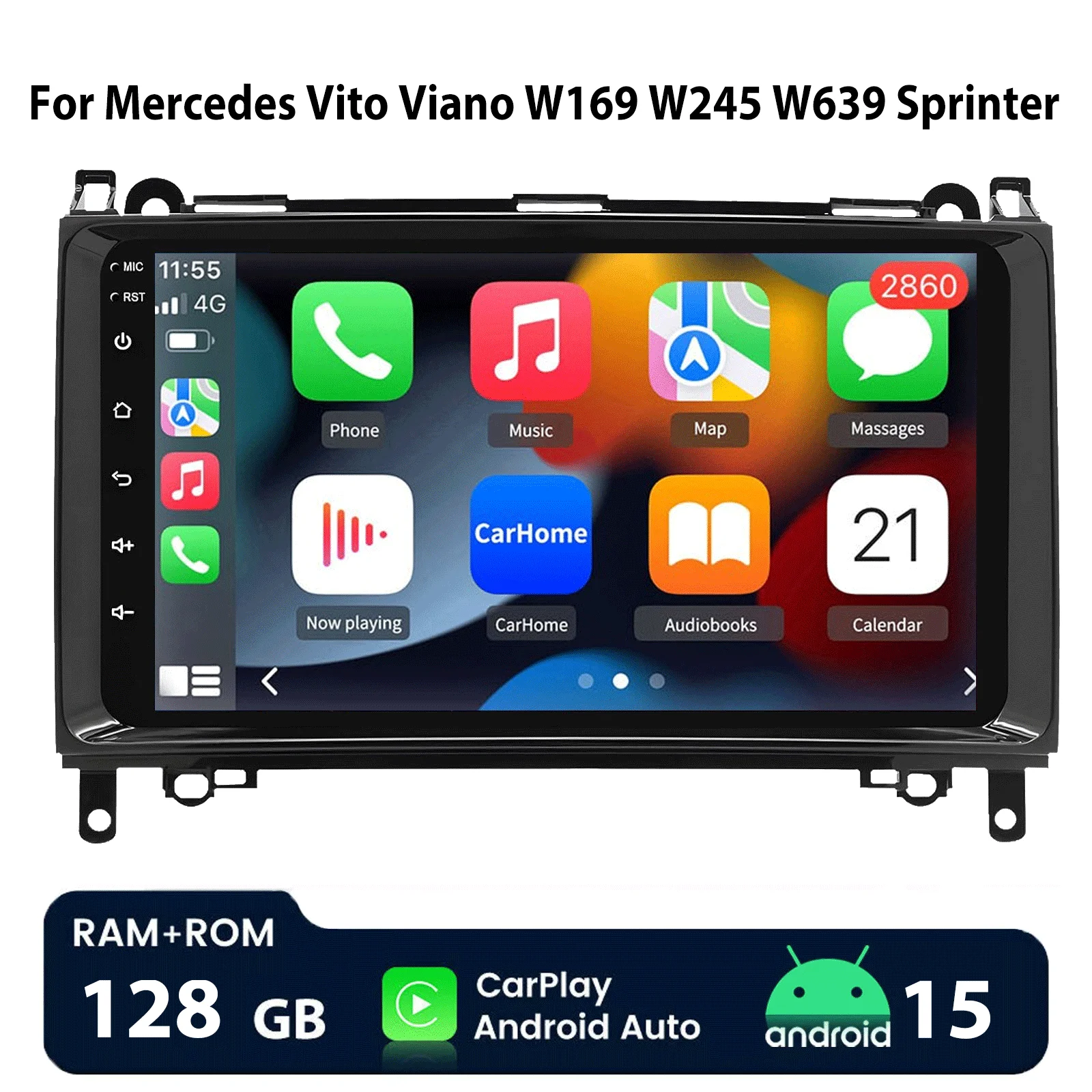 ESSGOO 128GB Autoradio für Mercedes Benz W169 W245 B200 W906 Volkswagen Crafter 2006 - 2016 Sprinter W639 Vito, Android 15 Kabelloses Apple CarPlay, Stereo-Multimedia-Videoplayer, Auto-IPS-Bildschirm,