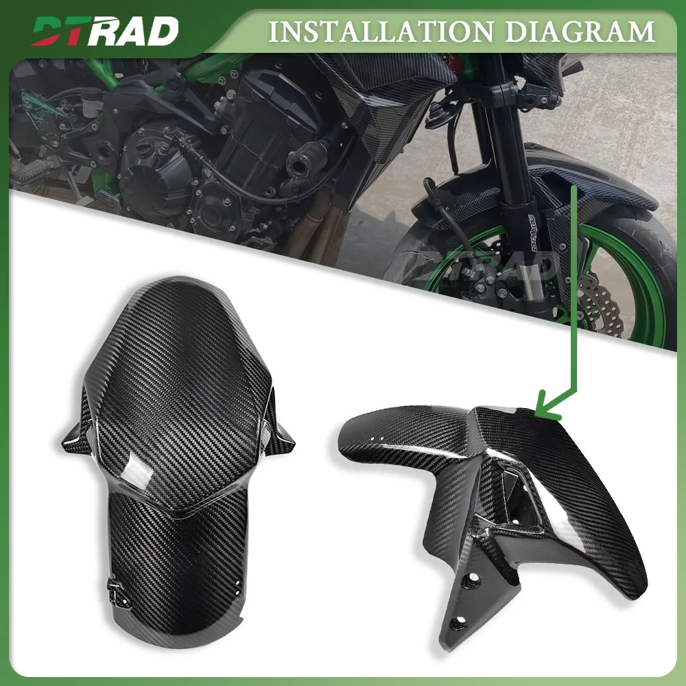 Fibra de carbono Frente Fender para Kawasaki, Guarda-lamas, Carenagem Kit, Acessórios de Modificação, Z 900, Z-900, 2017-2024