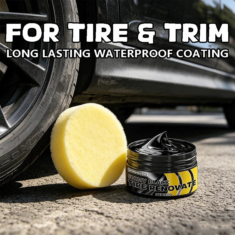 Black Shiny Tire Wax 30g - Durable, Long-Lasting Protection and Repair for All Kinds of Tires - Prevents Cracks and Whitens