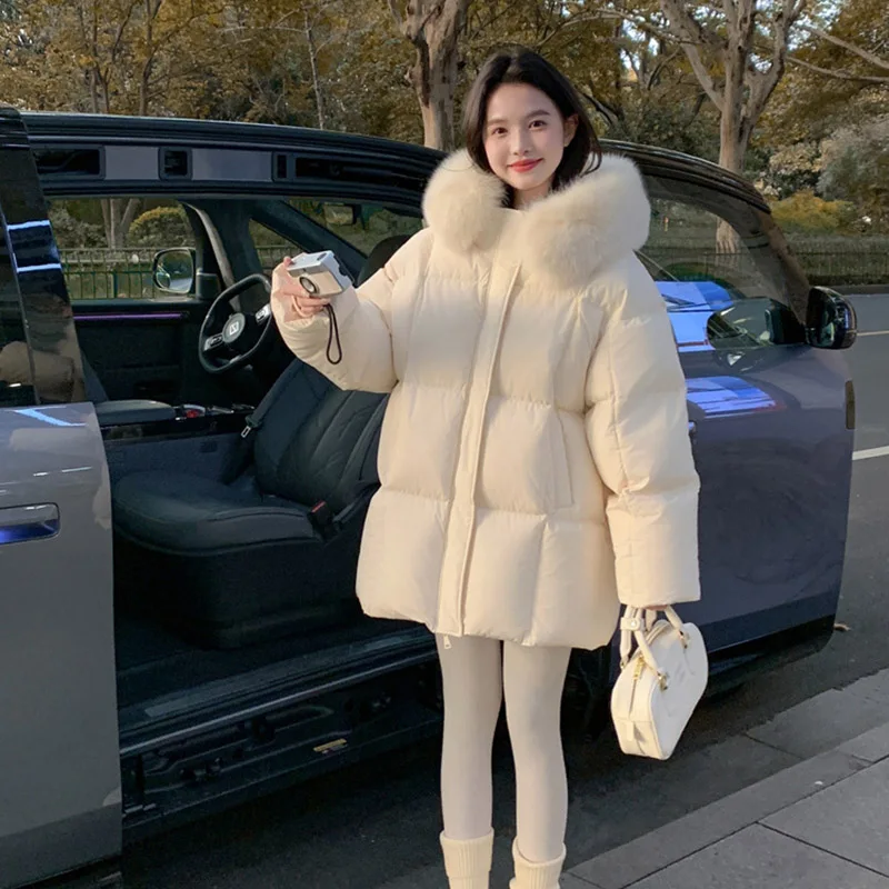 90 الأبيض بطة أسفل الشتاء الدافئ المرأة أسفل سترة 2025 جديد جودة عالية مقنعين الفراء الطبيعي طوق المرأة أسفل سترة باركر H775